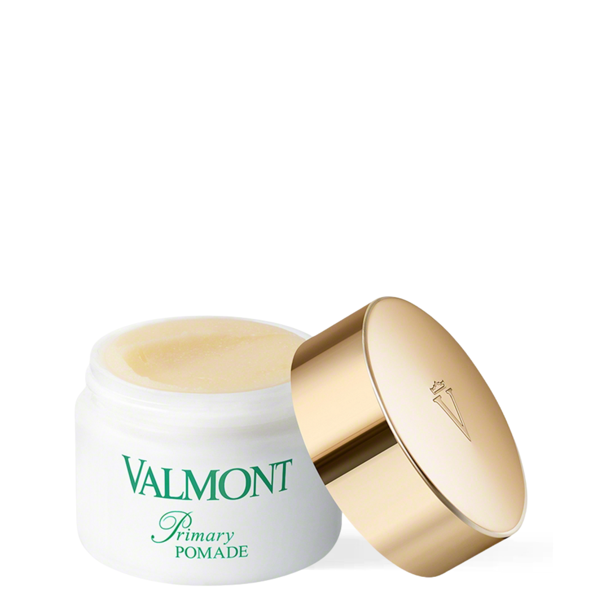 Open jar of Valmont Primary Pomade barrier-supporting face balm