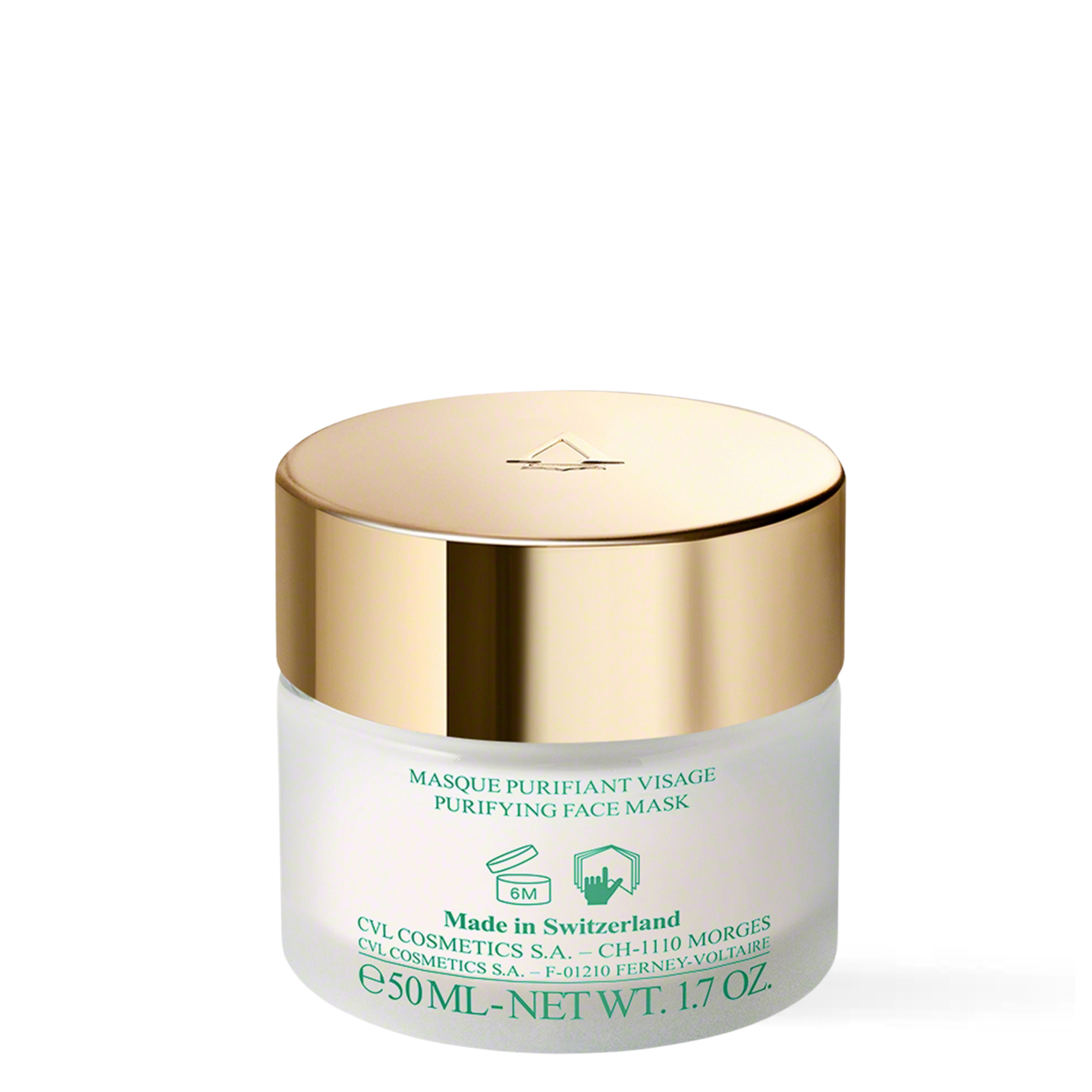 CYL Cosmetics Purifying Face Mask in a 50ml white jar with a shiny gold lid, on a clean white background.