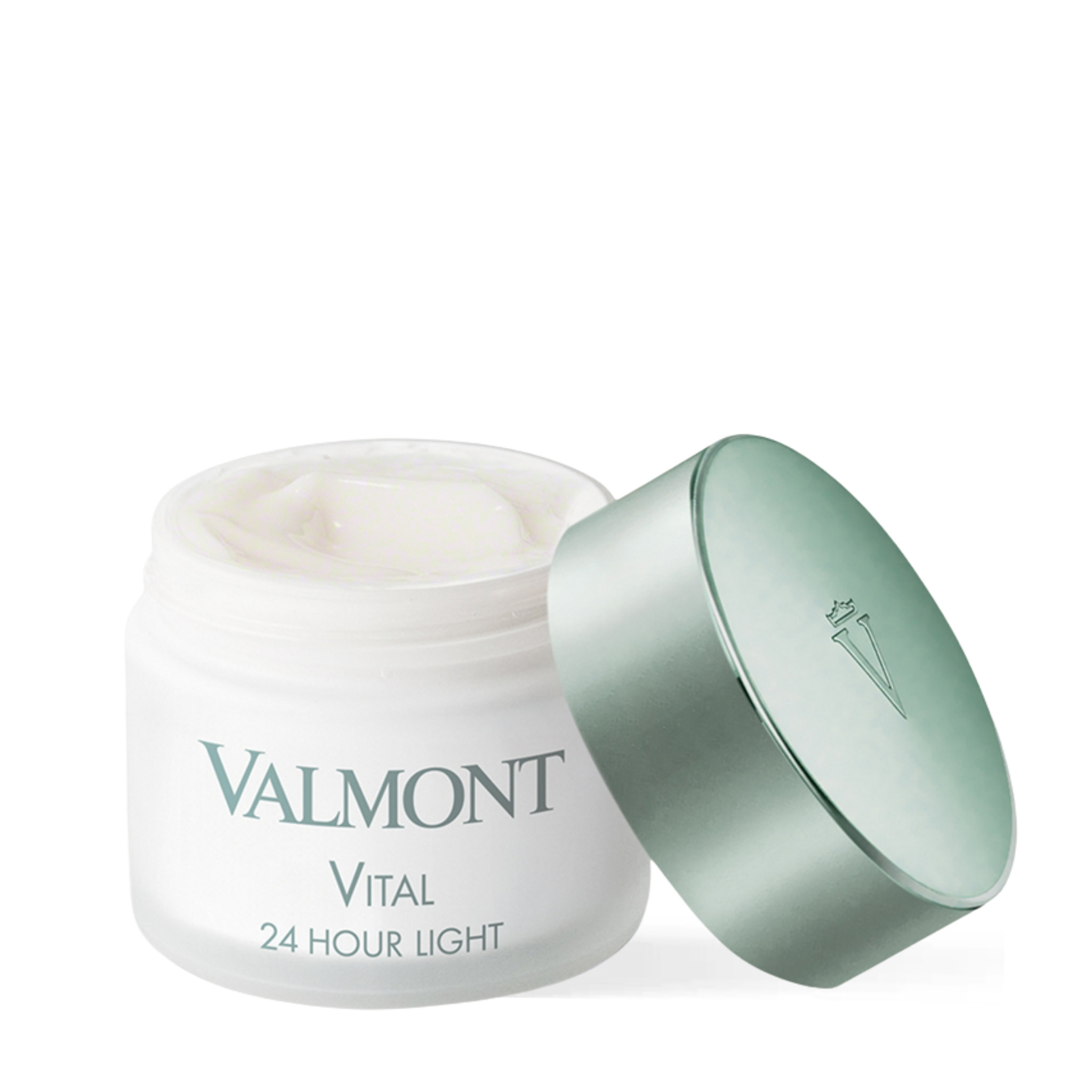 Open jar of Valmont Vital 24 Hour Light moisturizer
