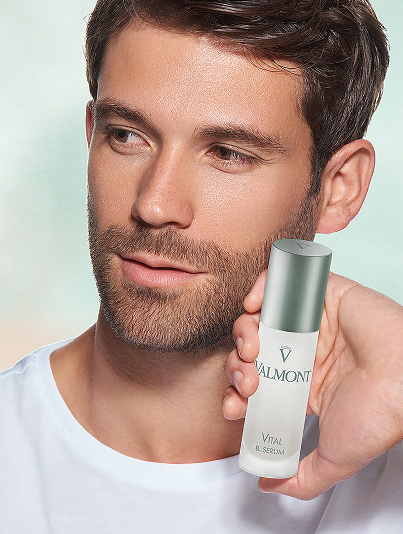 Valmont Vital B Serum applied to face and neck before moisturizer for men