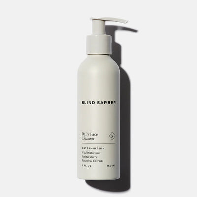 White bottle of Blind Barber Daily Face Cleanser on a white background