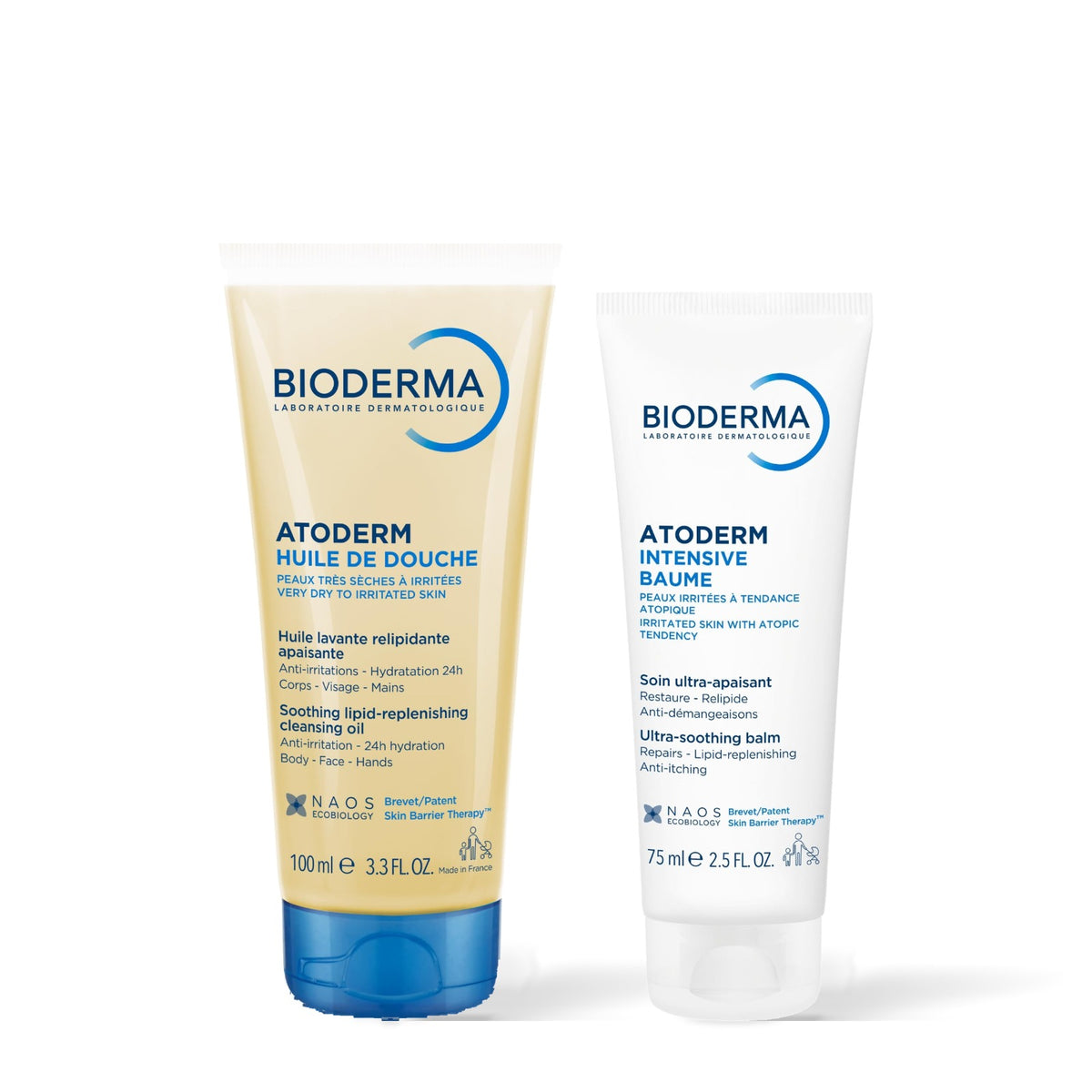 Bioderma Atokit Protocole quotidien : Atoderm Huile de douche 100 ml et Atoderm Intensive Baume 75 ml