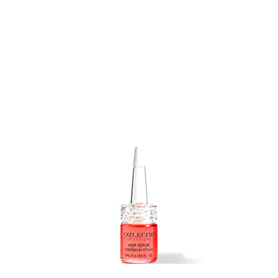 Calecim Professional Advanced Hair Elixir 5 ml glass bottle with dropper tip, pink serum labelled Hair Serum, on a white background