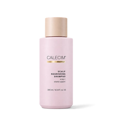 Calecim Professional Scalp Nourishing Shampoo 300 ml, pink bottle with beige cap, on a white background