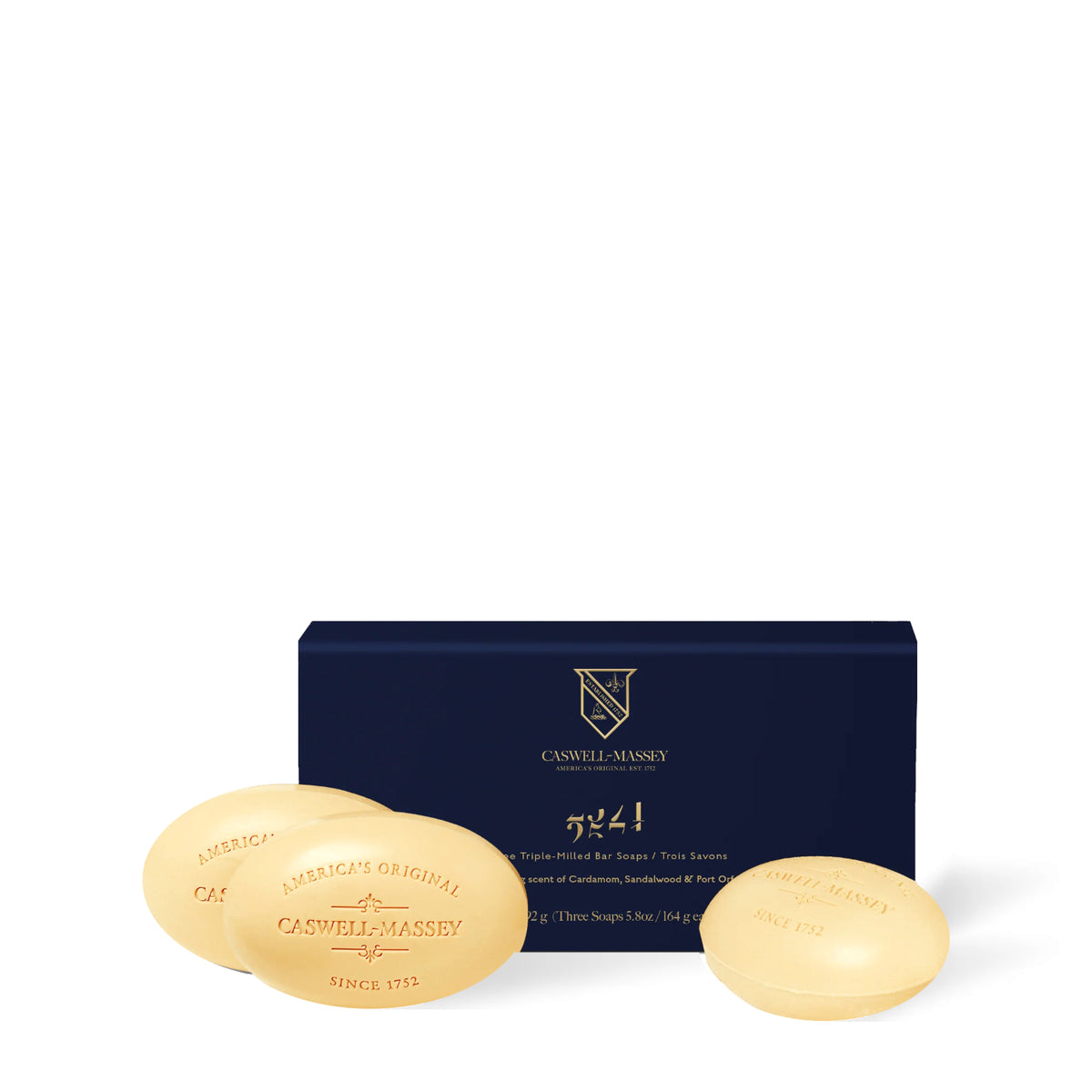 Pain de savon 2571 Caswell-Massey, ensemble de trois pains de savon avec coffret bleu marine