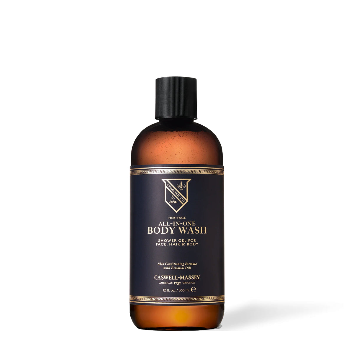 Gel douche All-in-One Caswell-Massey, flacon ambré de 12 oz avec bouchon noir