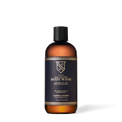Gel douche All-in-One Caswell-Massey, flacon ambré de 12 oz avec bouchon noir