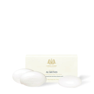 Pain de savon Almond Caswell-Massey, ensemble de trois pains de savon avec coffret crème
