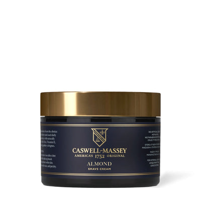 Caswell-Massey Almond Shave Cream, 8 oz black jar with gold lid