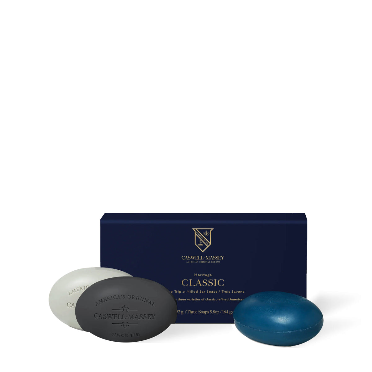 Caswell-Massey Classic Collection Soap Set, navy gift box with Greenbriar, OAIRE and Newport bar soaps