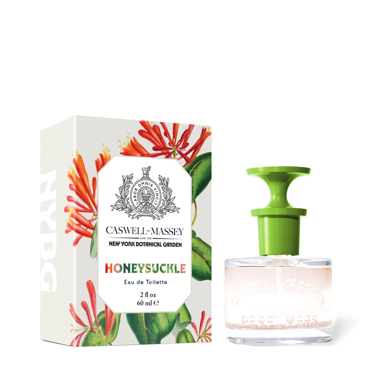 Caswell-Massey Honeysuckle Eau de Toilette, 60 ml bottle beside its green box