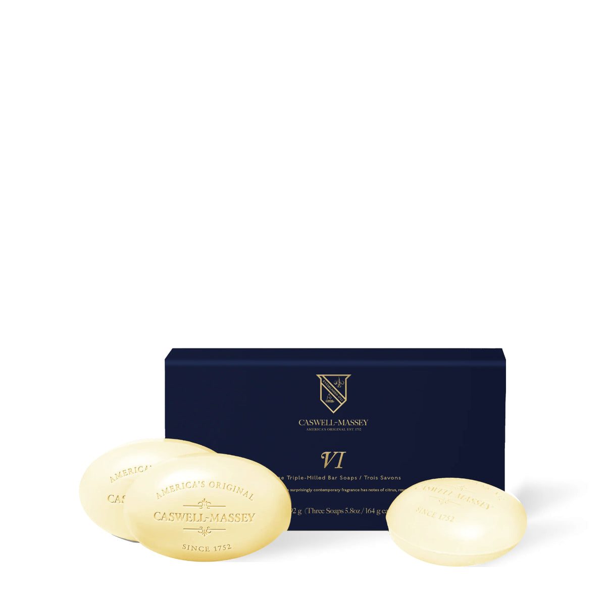 Caswell-Massey Number Six Bar Soap, set of three bars with navy gift box