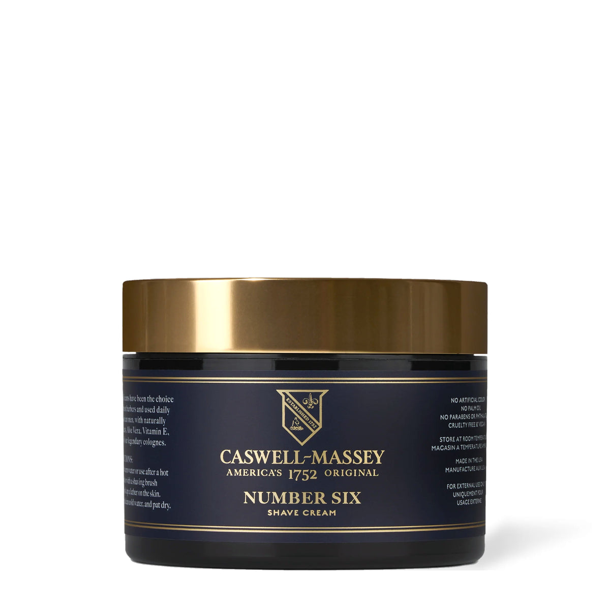Crème à raser Number Six Caswell-Massey, pot noir de 8 oz avec couvercle doré