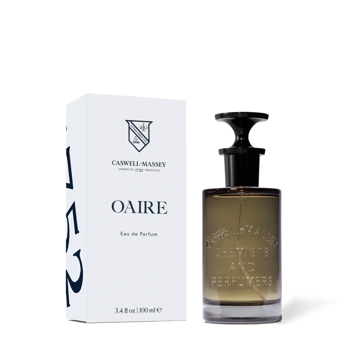 Eau de parfum OAIRE Caswell-Massey, flacon de 100 ml à côté de sa boîte blanche