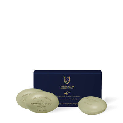 Pain de savon RÒS Caswell-Massey, ensemble de trois pains de savon avec coffret bleu marine