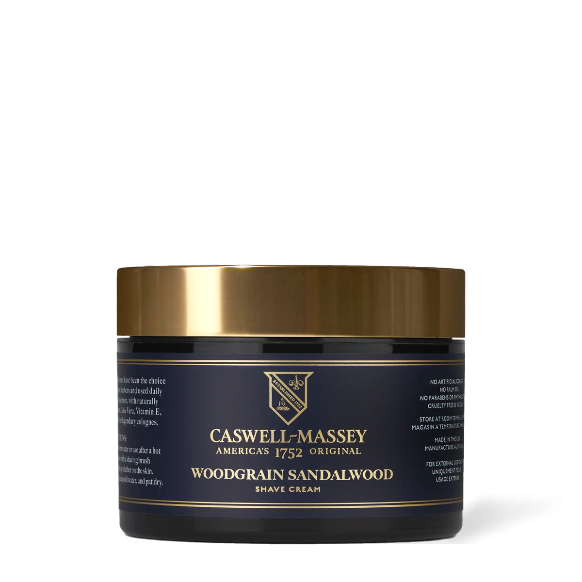 Crème à raser Woodgrain Sandalwood Caswell-Massey, pot noir de 8 oz avec couvercle doré