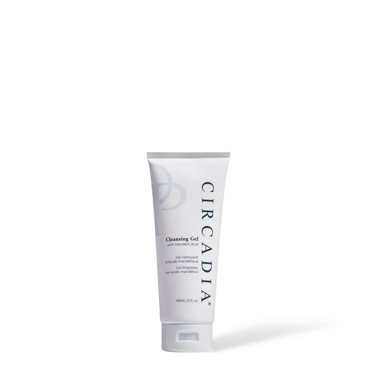 Circadia Cleansing Gel with Mandelic Acid, 59 ml white travel-size tube, on a white background
