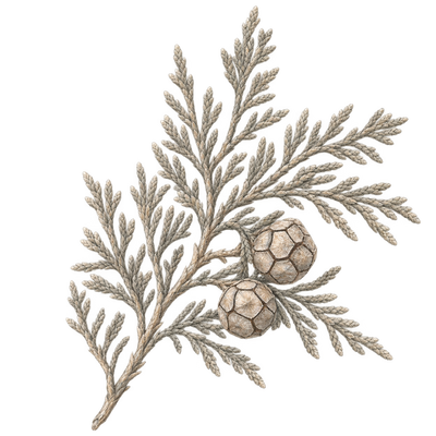 Delicate beige and grey pencil illustration representing the Cypress scent note.