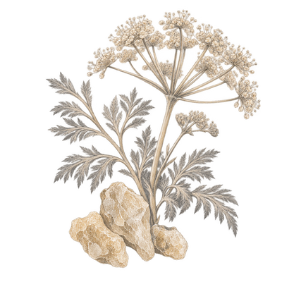 Delicate beige and grey pencil illustration representing the Galbanum scent note.