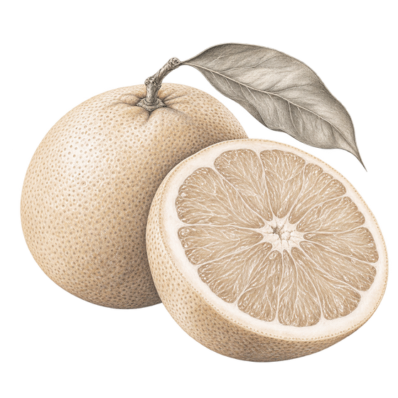 Delicate beige and grey pencil illustration representing the Grapefruit scent note.