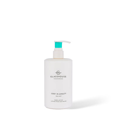 Glasshouse Fragrances Lost in Amalfi hand lotion, 450 ml, on a white background