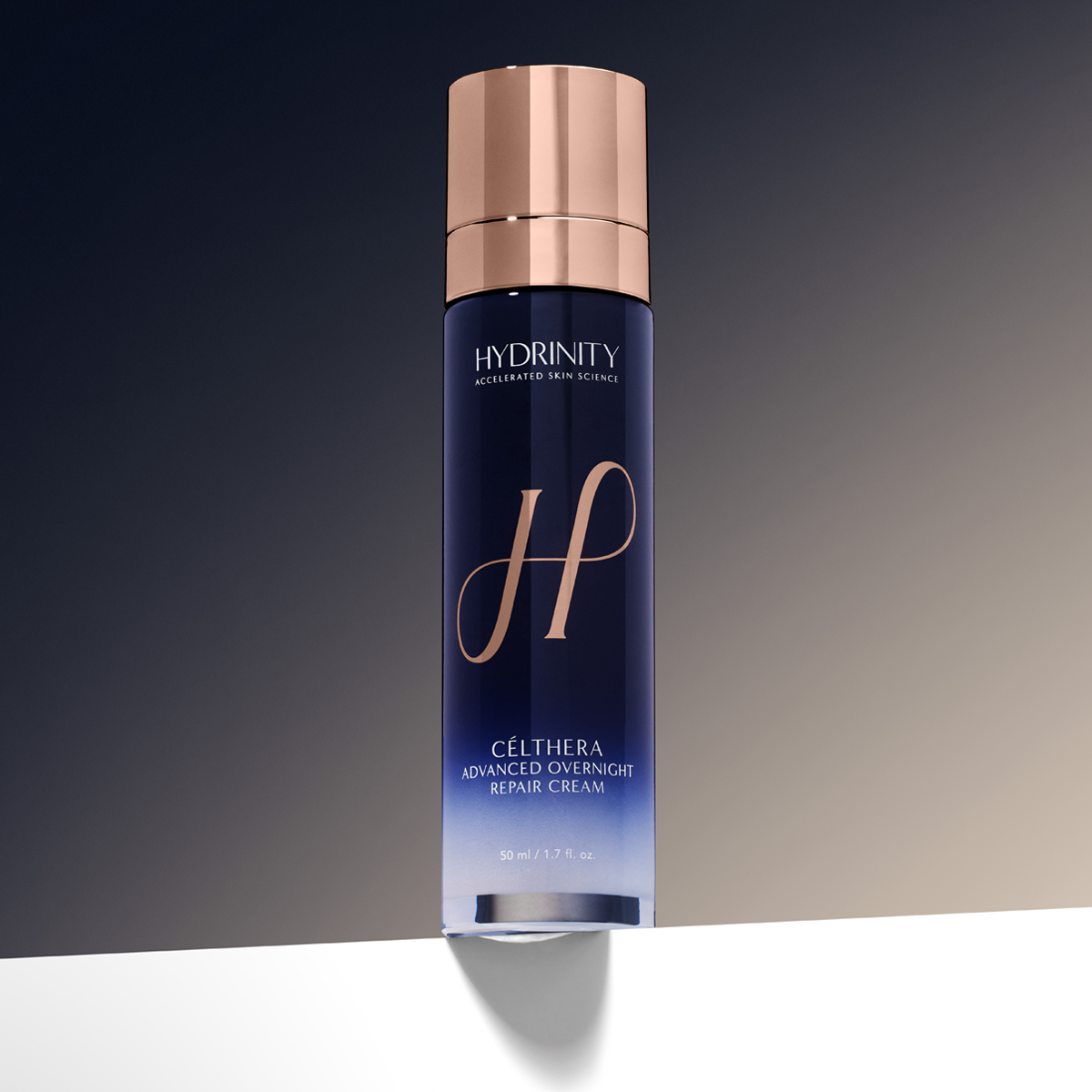 Hydrinity CÉLTHERA 50 ml bottle with rose gold cap, official product photograph