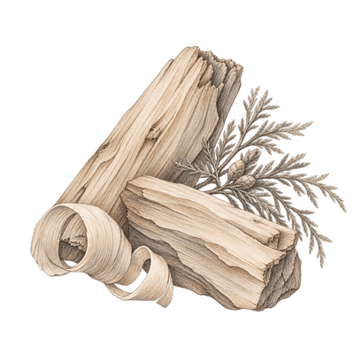 Pencil illustration representing the cedarwood scent note.