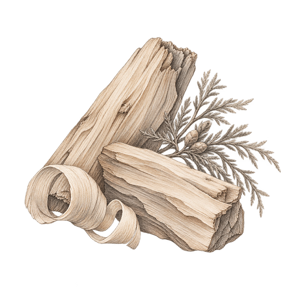 Pencil illustration representing the cedarwood scent note.