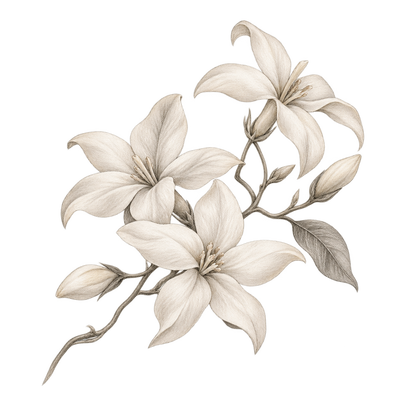 Pencil illustration representing the jasmine scent note.