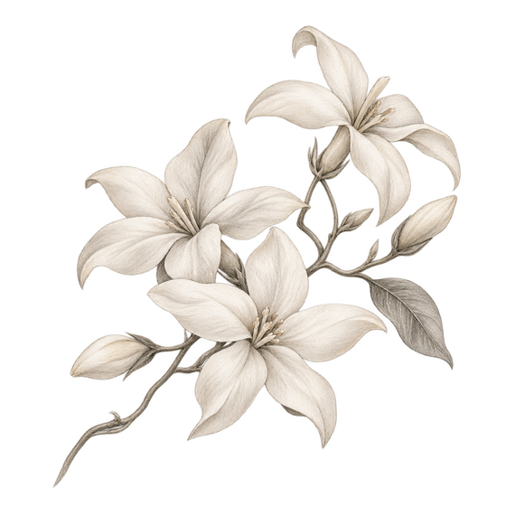 Pencil illustration representing the jasmine scent note.