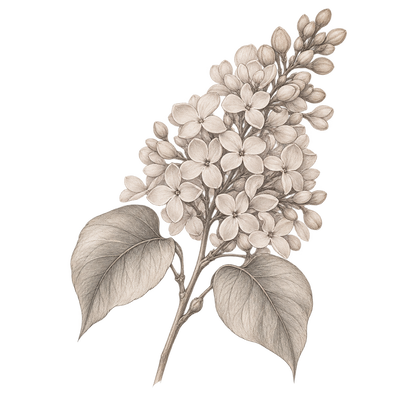 Pencil illustration representing the lilac scent note.