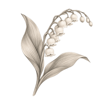 Pencil illustration representing the Lily of the valley scent note.