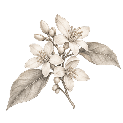 Pencil illustration representing the neroli scent note.