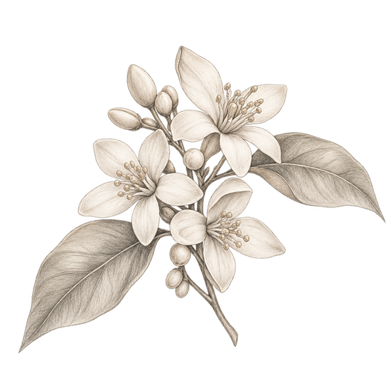 Pencil illustration representing the neroli scent note.
