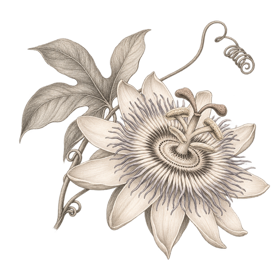 Pencil illustration representing the passionflower scent note.