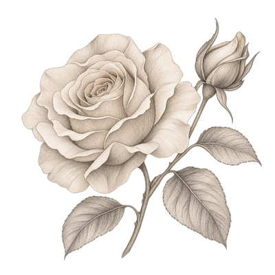 Pencil illustration representing the Rose scent note.