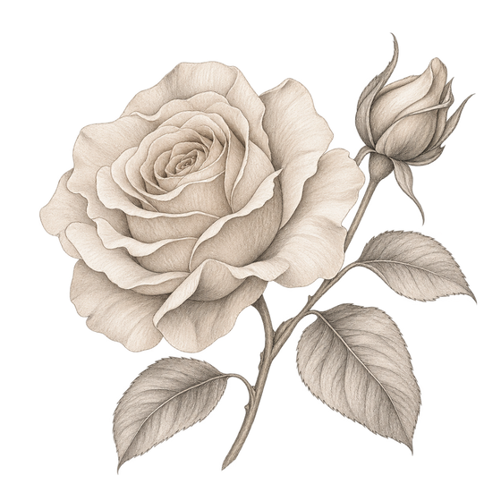 Pencil illustration representing the Rose scent note.
