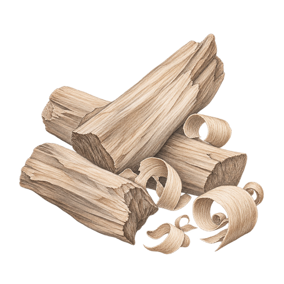 Pencil illustration representing the sandalwood scent note.