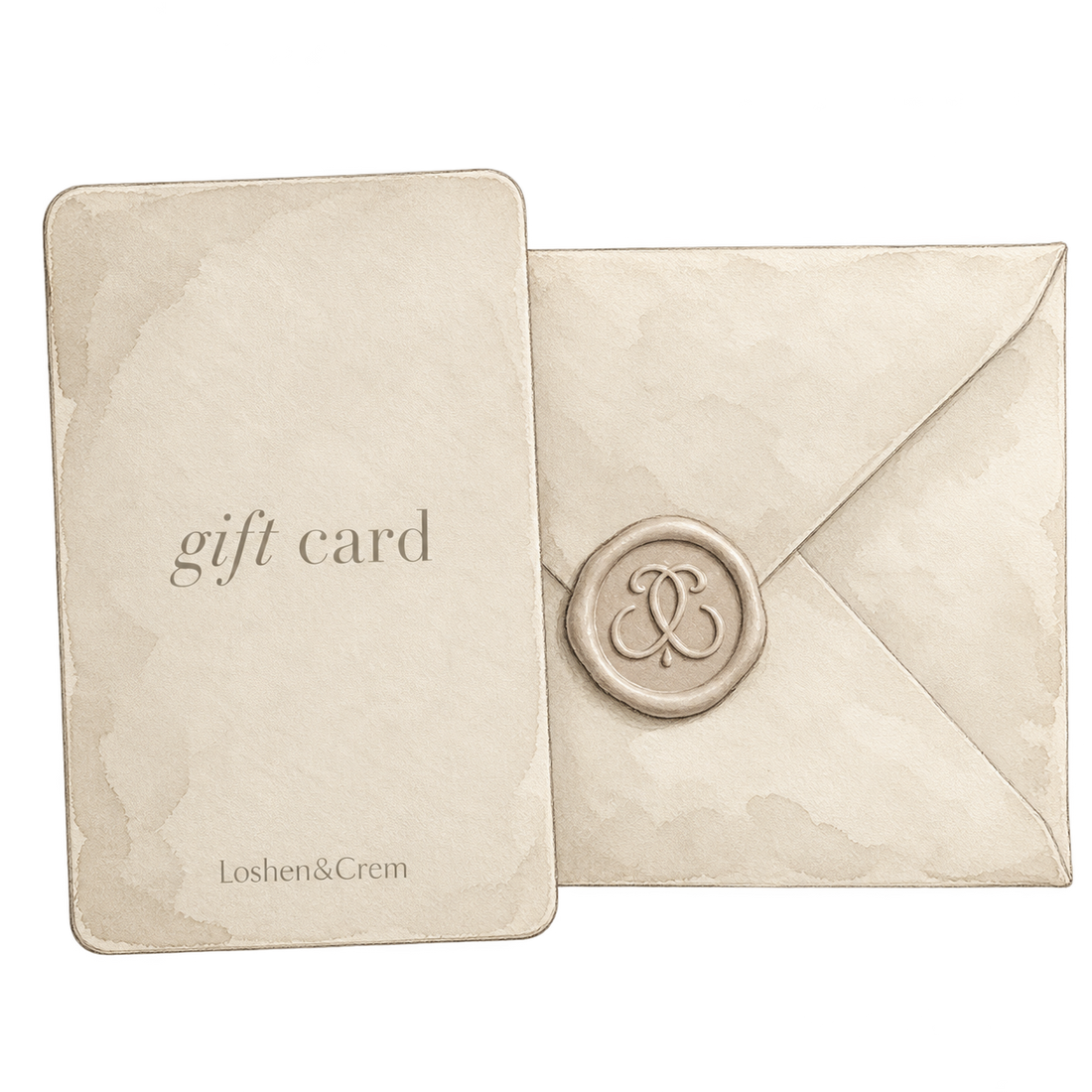 Loshen & Crem signature gift card with its ivory monogram wax seal
