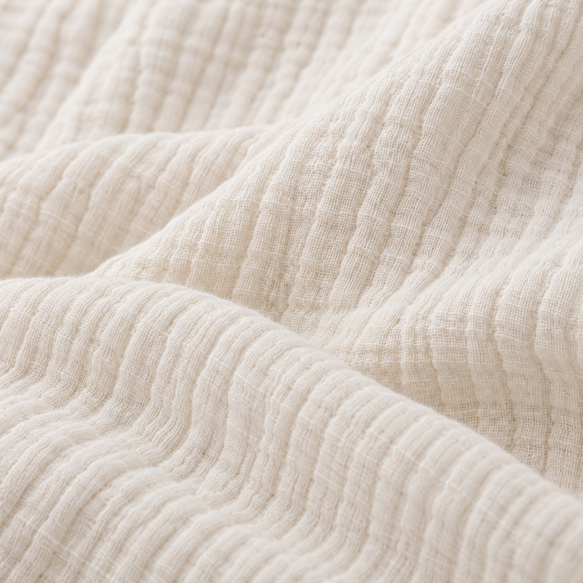 AI-created illustrative close-up of cream crinkled linen and cotton gauze.