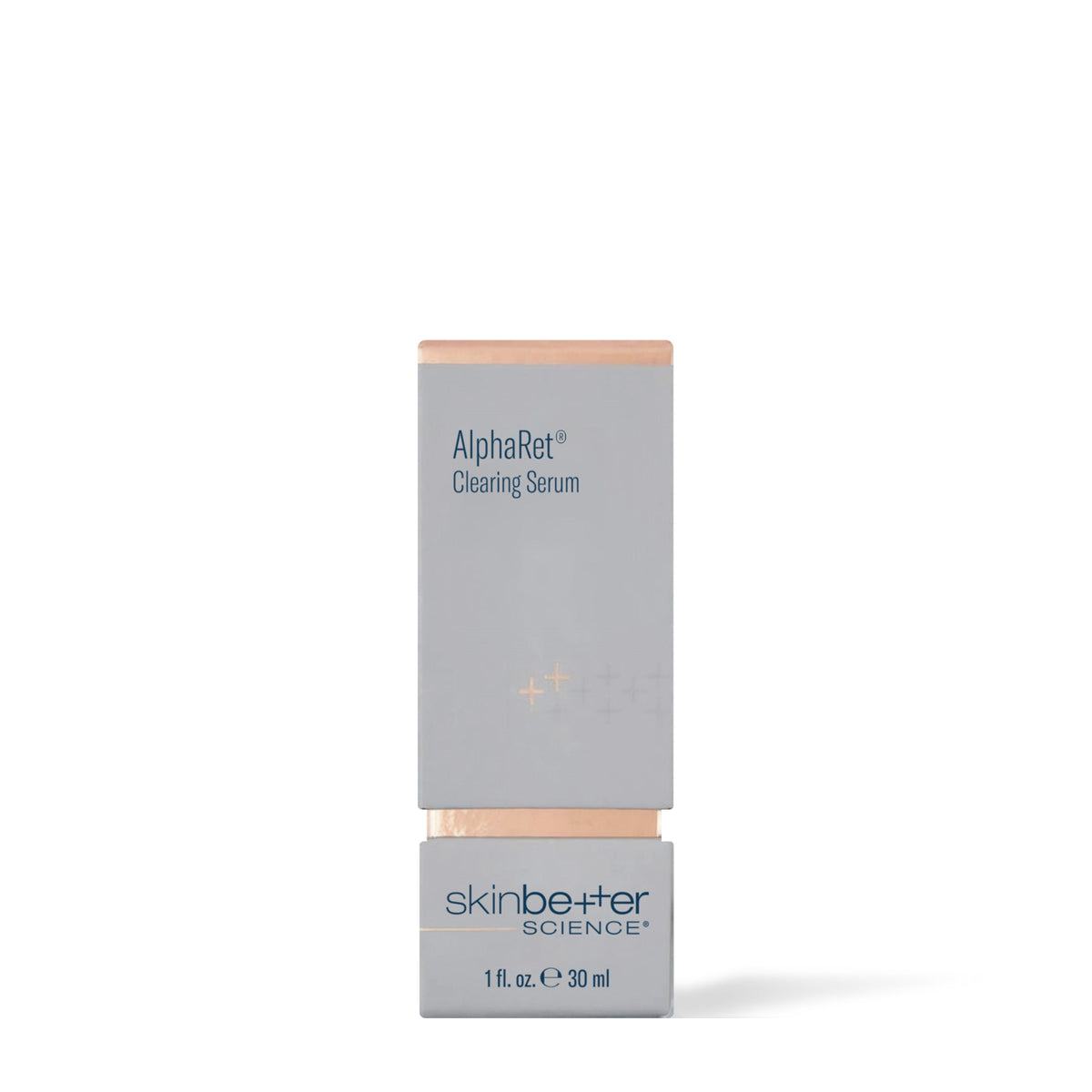 Boîte de 30 ml du Sérum clarifiant AlphaRet de Skinbetter Science, nouvel emballage plus étroit, vue de face sur fond blanc