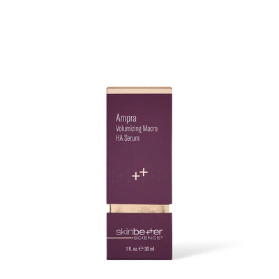 Skinbetter Science Ampra Volumizing Macro HA Serum 30 ml box in the new, slimmer packaging, front view on a white background