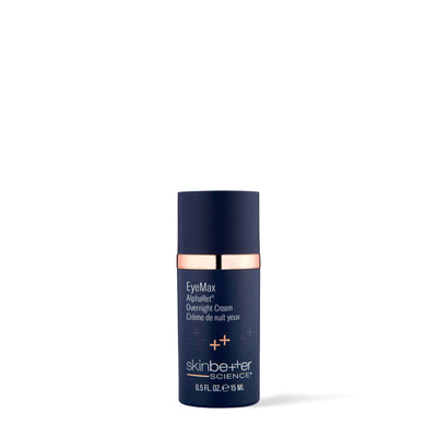 Flacon de 15 ml de la Crème de nuit EyeMax AlphaRet de Skinbetter Science, vue de face sur fond blanc