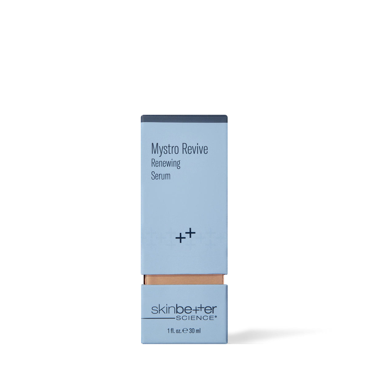 Skinbetter Science Mystro Revive Renewing Serum 30 ml box in the new, slimmer packaging, front view on a white background