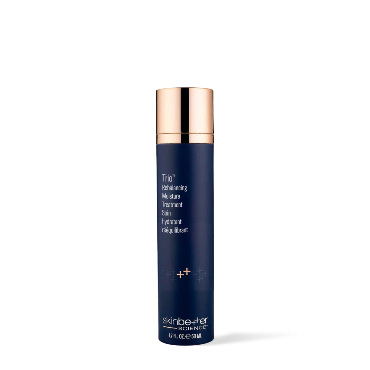 Flacon de 50 ml du Soin hydratant rééquilibrant Trio de Skinbetter Science, vue de face sur fond blanc