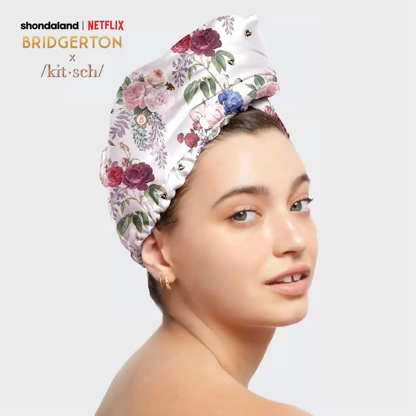 BRIDGERTON X KITSCH SATIN WRAPPED HAIR TOWEL | Hair Styling Tools | LOSHEN & CREM