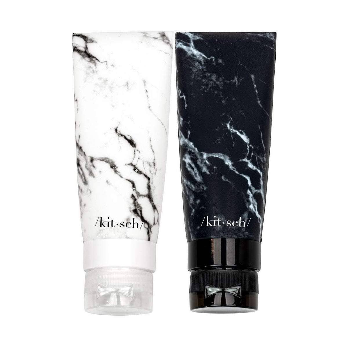 REFILLABLE SILICONE BOTTLE 2PC SET - BLACK & WHITE MARBLE | refillable containers | LOSHEN & CREM